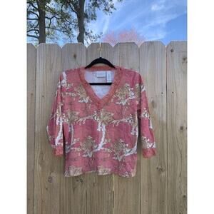 Axcess by Liz Claiborne Y2K cream Pink Blouse lace 3/4‎ Sleeve petite medium